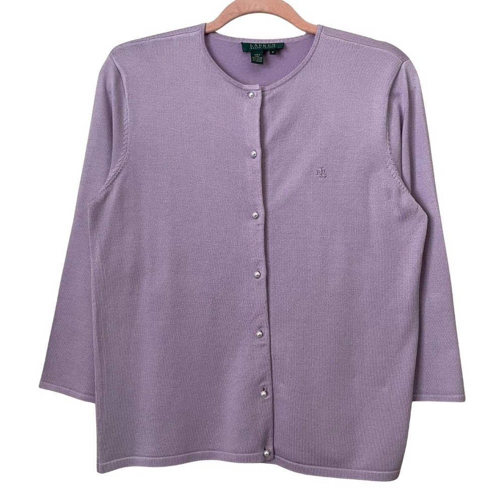 Lauren Ralph Lauren Cardigan Womens Medium Silk Pastel Sweater Coquette‎ Preppy